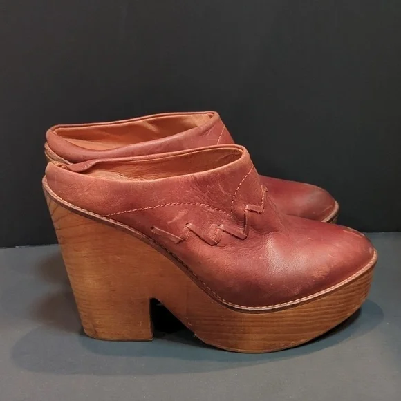 Free People Brown Leather Chance Clog w/Wood Heel Size EU 41 - Picture 5 of 14